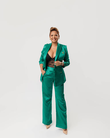 Traje sastre de podesua satinado verde
