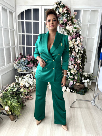 Traje sastre de podesua satinado verde
